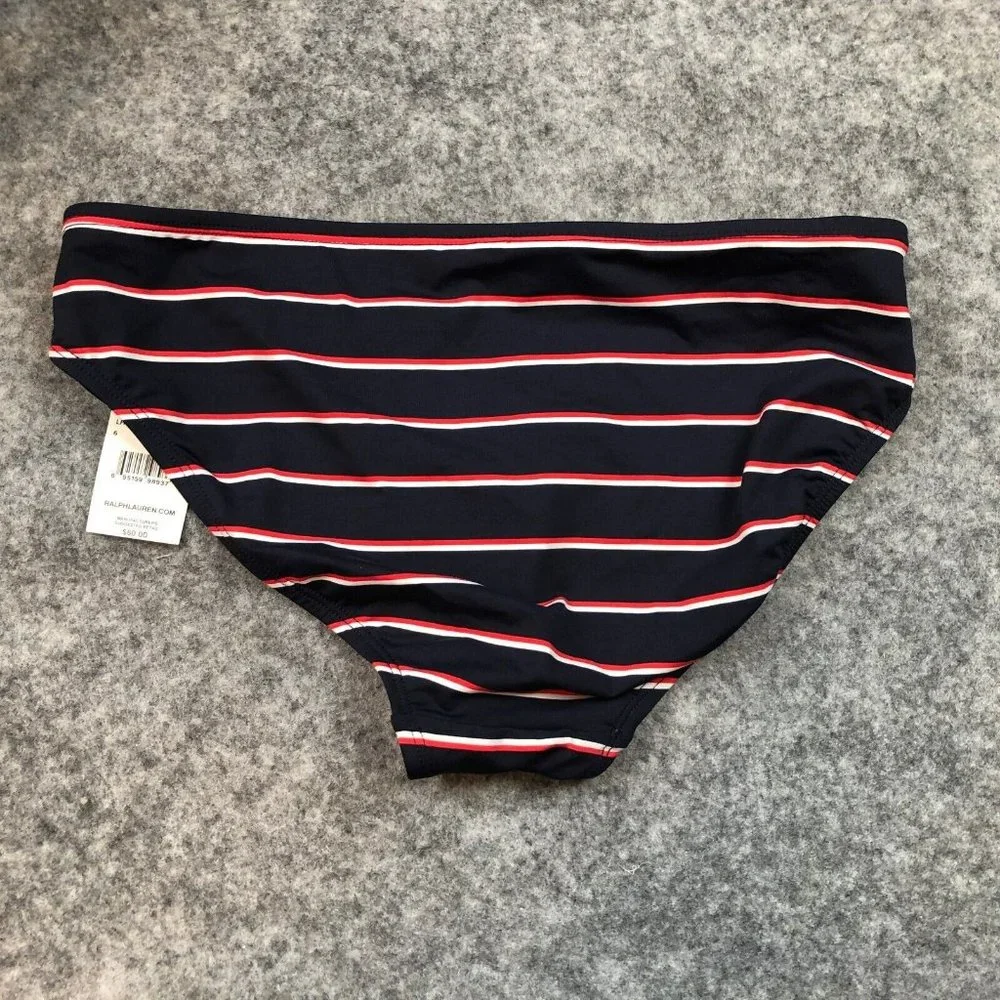 Lauren Ralph Lauren Bikini Bottom 6 Logo Hardware Hipster Patriotic Stripe Blue - Picture 9 of 10